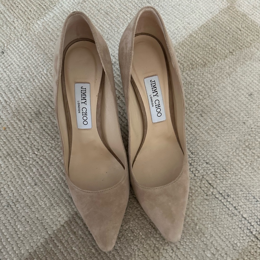 Jimmy Choo Nude Suede Pumps - Size 38.5 /8.5